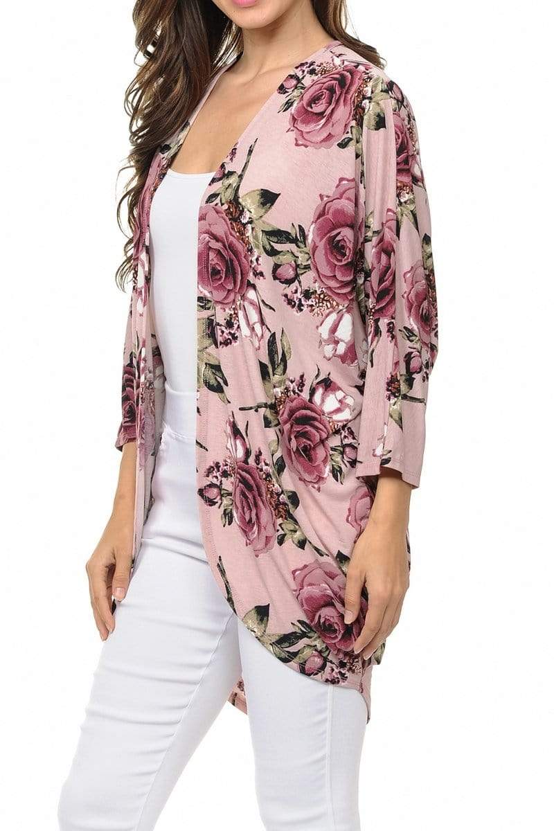 Auliné Collection Womens USA Made Casual Cover Up Cape Gown Robe Cardigan Kimono, Rose Bloom
