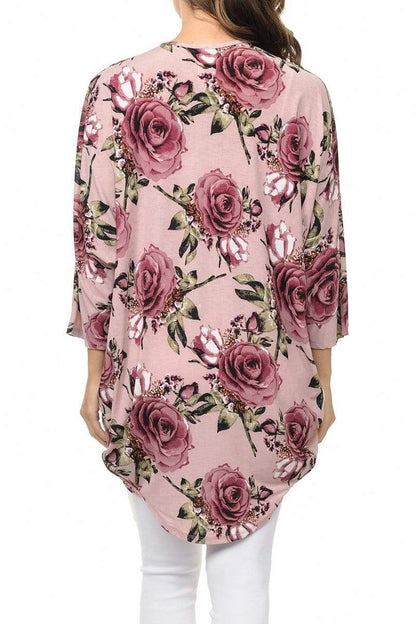 Auliné Collection Womens USA Made Casual Cover Up Cape Gown Robe Cardigan Kimono, Rose Bloom