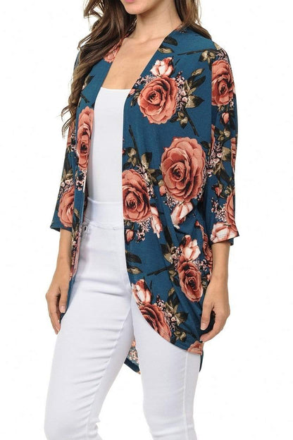 Auliné Collection Womens USA Made Casual Cover Up Cape Gown Robe Cardigan Kimono, Rose Bloom