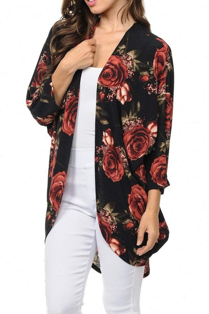 Auliné Collection Womens USA Made Casual Cover Up Cape Gown Robe Cardigan Kimono, Rose Bloom