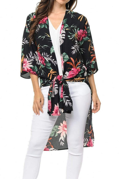 Auliné Collection Womens USA Made Casual Cover Up Cape Gown Robe Cardigan Kimono, Tropical Floral