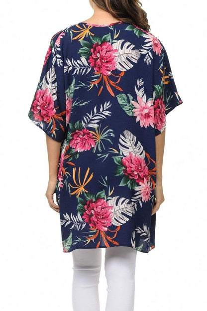 Auliné Collection Womens USA Made Casual Cover Up Cape Gown Robe Cardigan Kimono, Tropical Floral