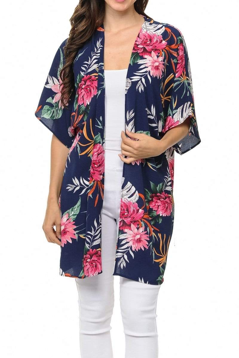 Auliné Collection Womens USA Made Casual Cover Up Cape Gown Robe Cardigan Kimono, Tropical Floral