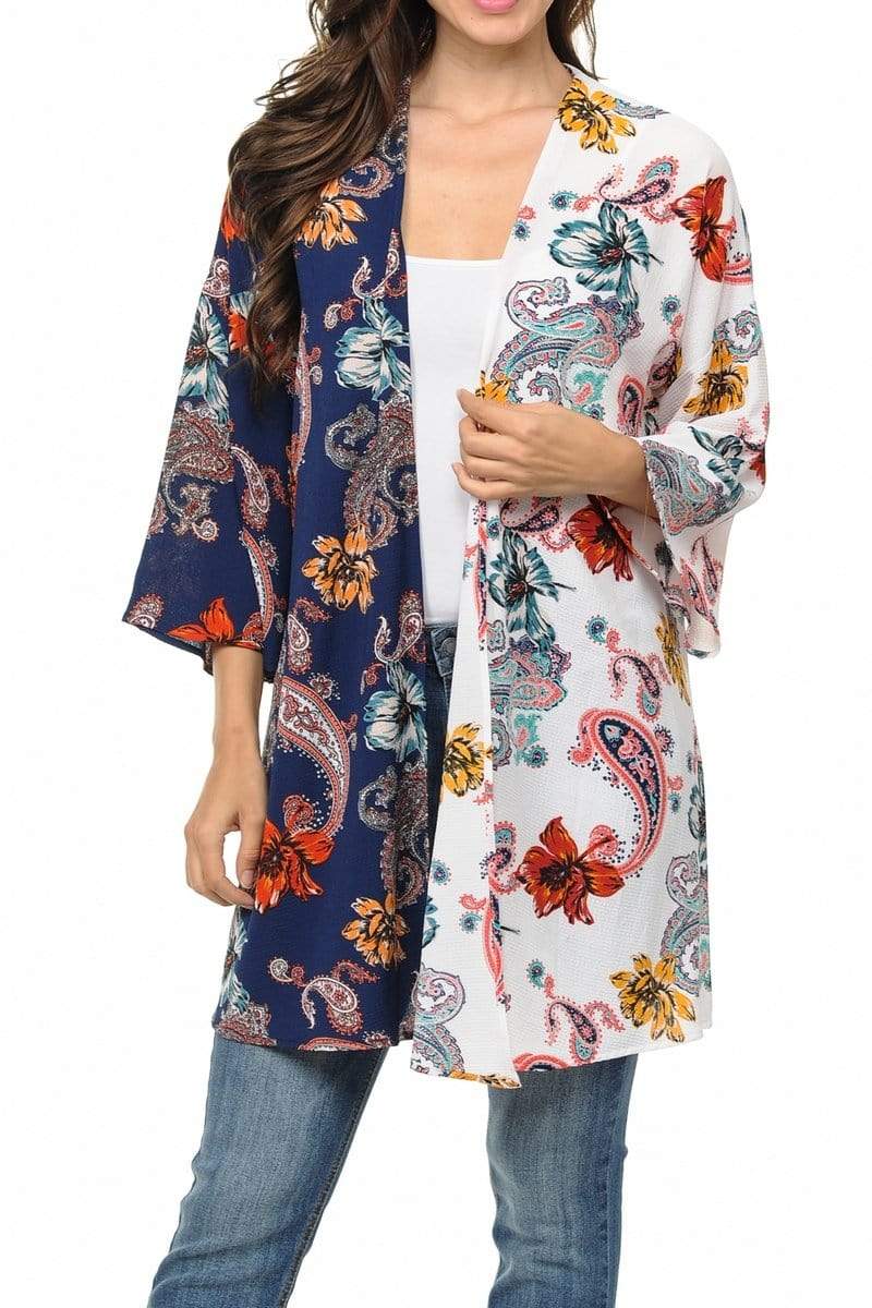 Auliné Collection Womens USA Made Casual Cover Up Cape Gown Robe Cardigan Kimono, Two Toned