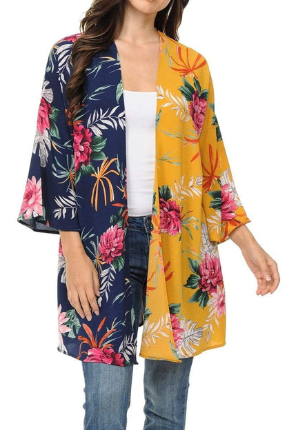 Auliné Collection Womens USA Made Casual Cover Up Cape Gown Robe Cardigan Kimono, Two Toned