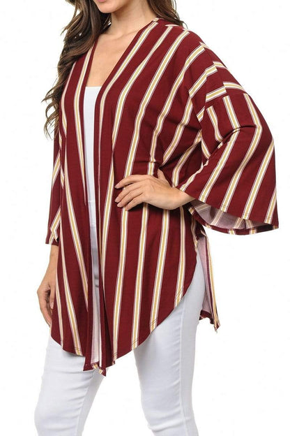 Auliné Collection Womens USA Made Casual Cover Up Cape Gown Robe Cardigan Kimono, Vertical Stripe