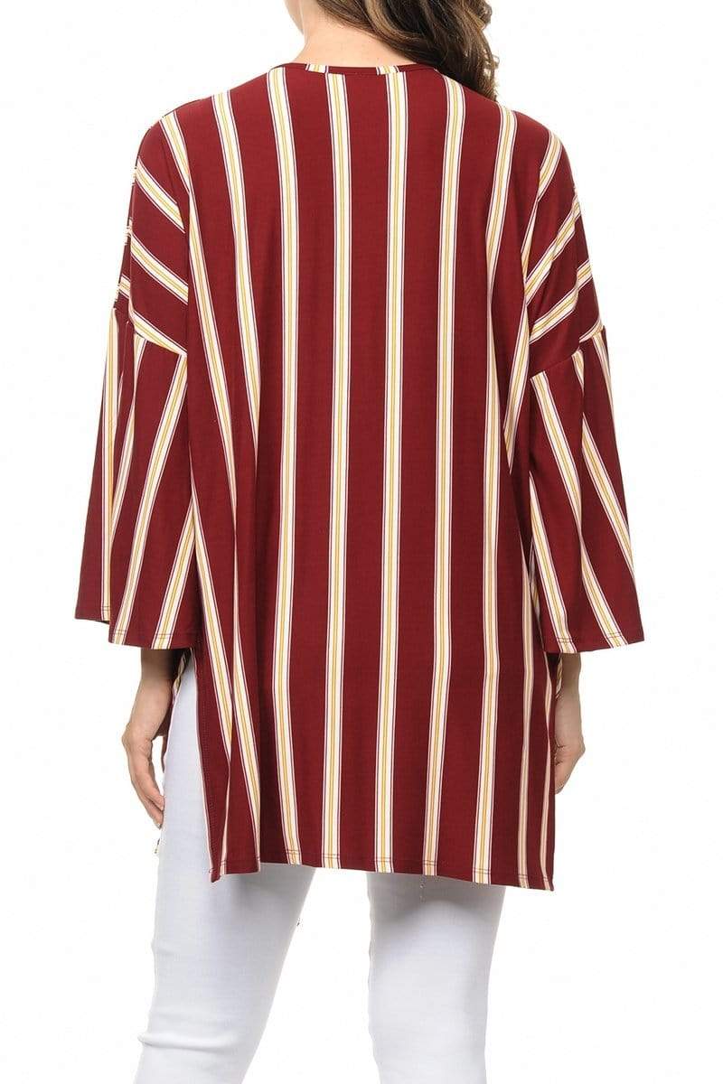 Auliné Collection Womens USA Made Casual Cover Up Cape Gown Robe Cardigan Kimono, Vertical Stripe