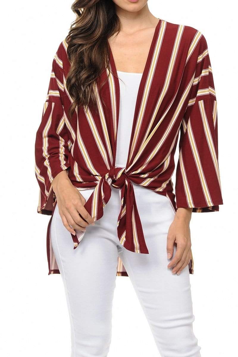 Auliné Collection Womens USA Made Casual Cover Up Cape Gown Robe Cardigan Kimono, Vertical Stripe