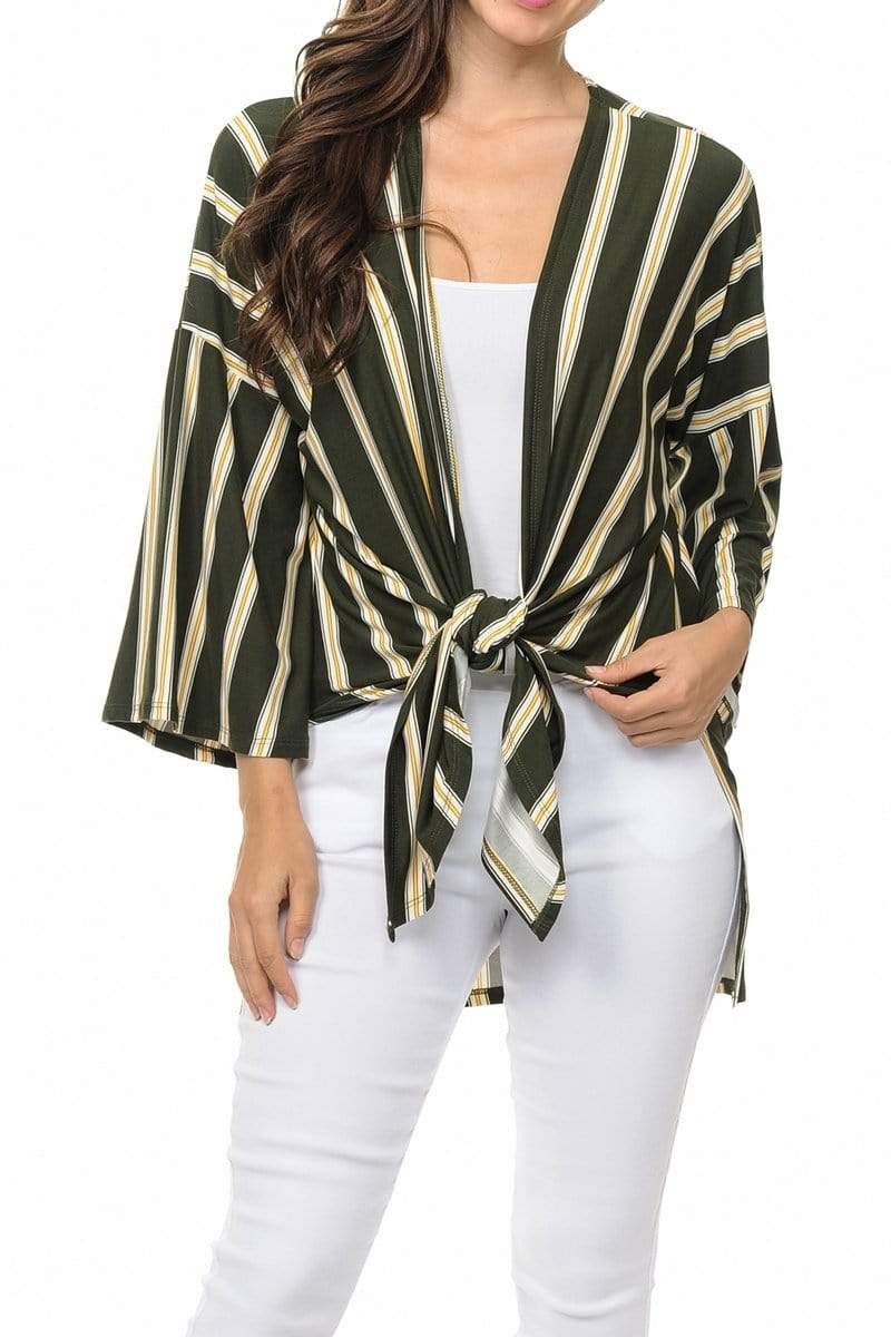 Auliné Collection Womens USA Made Casual Cover Up Cape Gown Robe Cardigan Kimono, Vertical Stripe