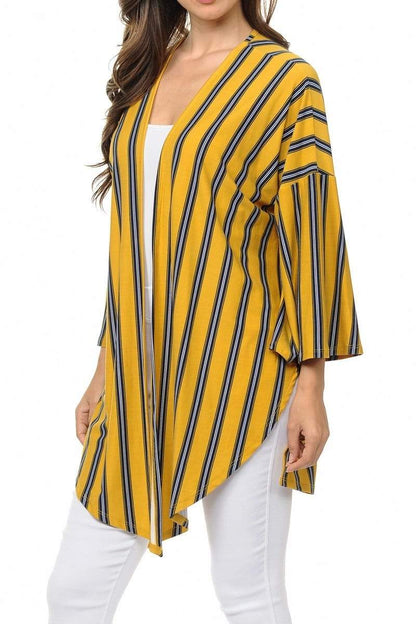 Auliné Collection Womens USA Made Casual Cover Up Cape Gown Robe Cardigan Kimono, Vertical Stripe