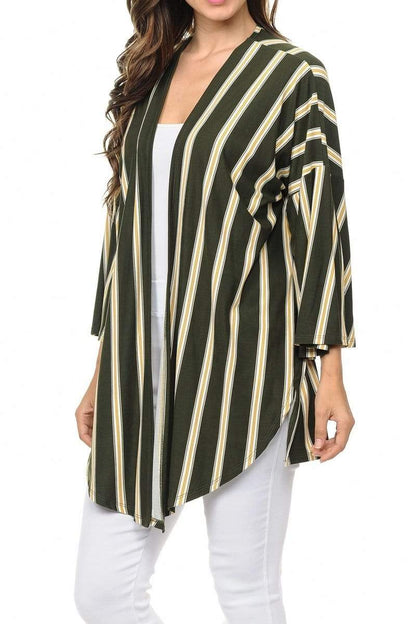 Auliné Collection Womens USA Made Casual Cover Up Cape Gown Robe Cardigan Kimono, Vertical Stripe