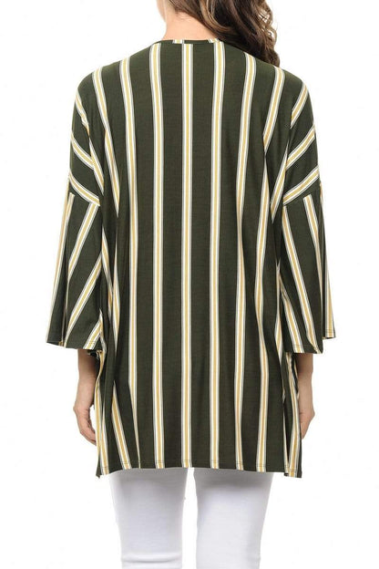 Auliné Collection Womens USA Made Casual Cover Up Cape Gown Robe Cardigan Kimono, Vertical Stripe