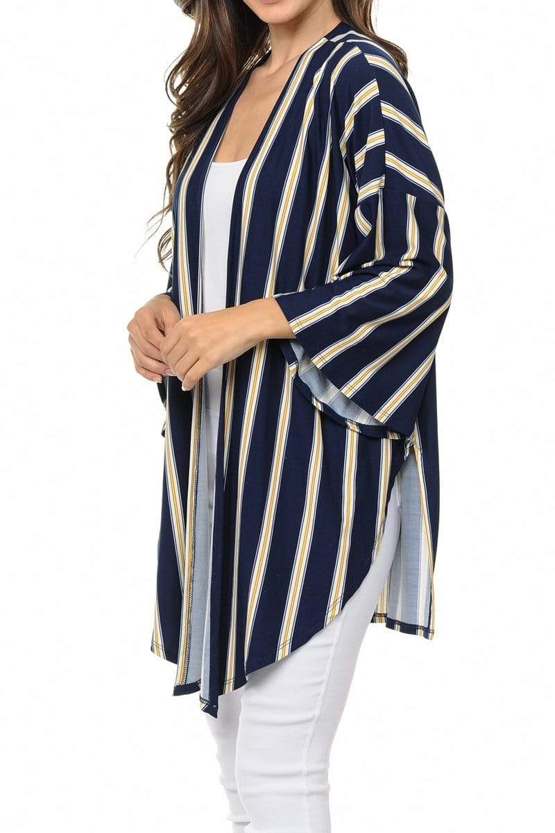 Auliné Collection Womens USA Made Casual Cover Up Cape Gown Robe Cardigan Kimono, Vertical Stripe