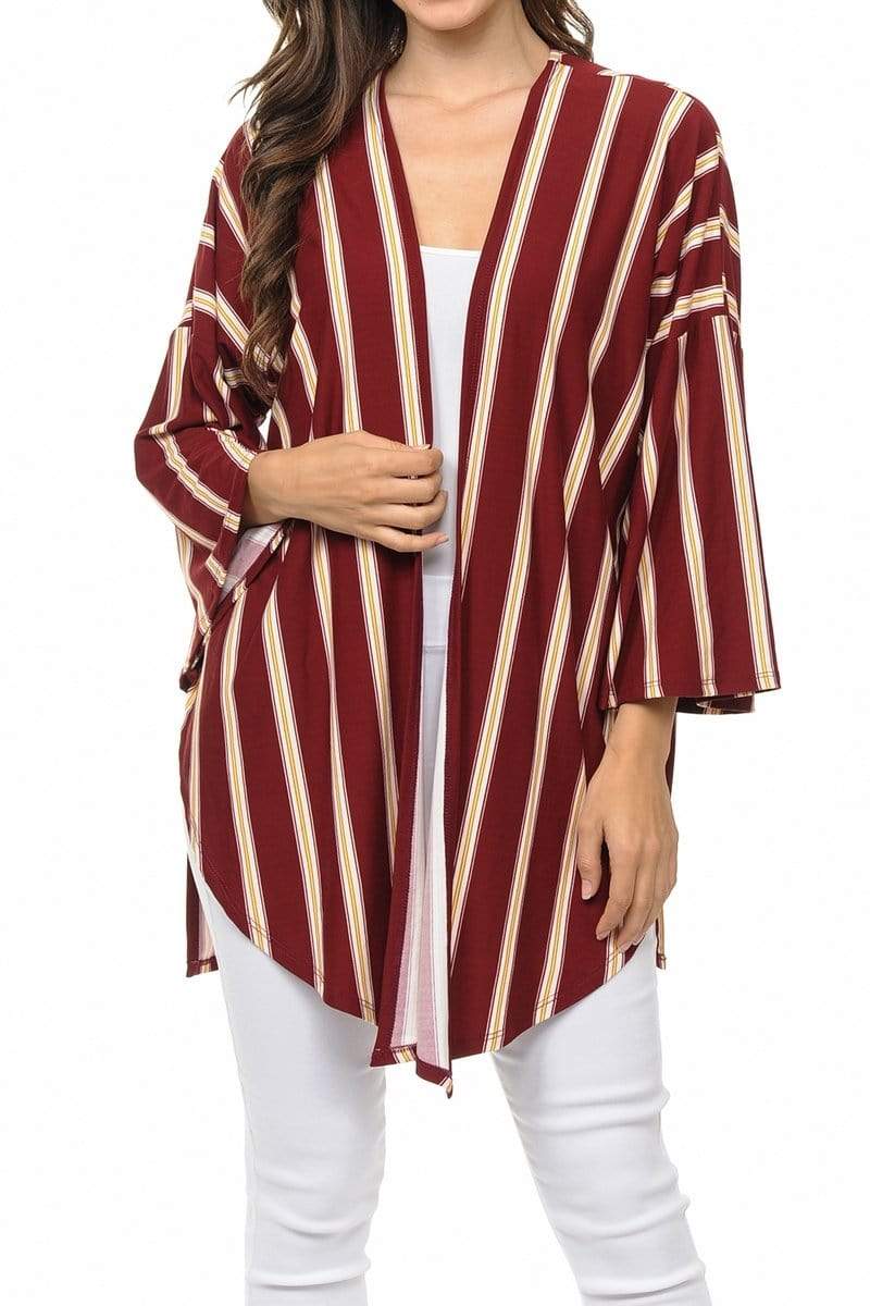 Auliné Collection Womens USA Made Casual Cover Up Cape Gown Robe Cardigan Kimono, Vertical Stripe