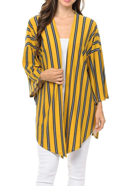 Auliné Collection Womens USA Made Casual Cover Up Cape Gown Robe Cardigan Kimono, Vertical Stripe