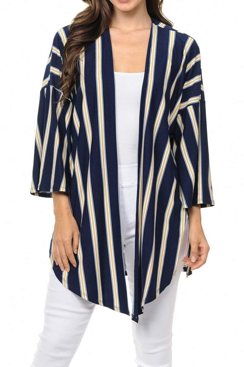 Auliné Collection Womens USA Made Casual Cover Up Cape Gown Robe Cardigan Kimono, Vertical Stripe