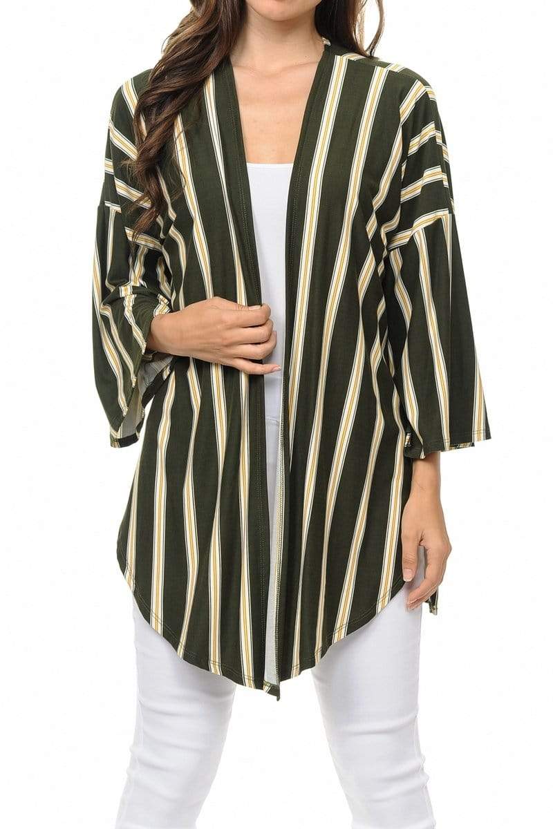 Auliné Collection Womens USA Made Casual Cover Up Cape Gown Robe Cardigan Kimono, Vertical Stripe