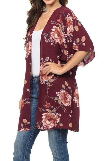 Auliné Collection Womens USA Made Casual Cover Up Cape Gown Robe Cardigan Kimono, Vintage Floral