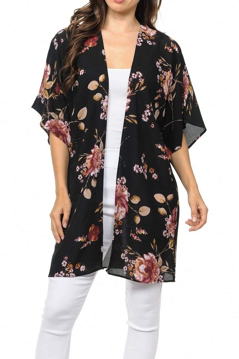 Auliné Collection Womens USA Made Casual Cover Up Cape Gown Robe Cardigan Kimono, Vintage Floral