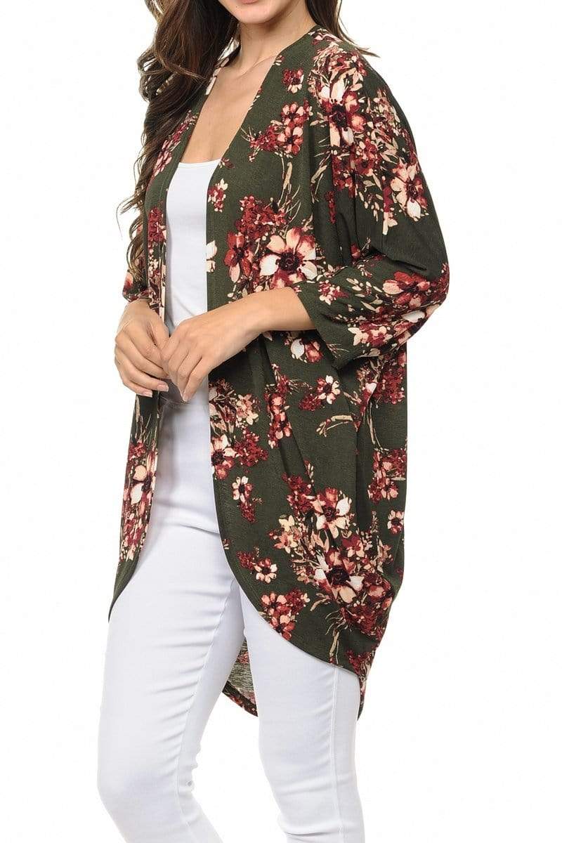 Auliné Collection Womens USA Made Casual Cover Up Cape Gown Robe Cardigan Kimono, Wildflower Floral