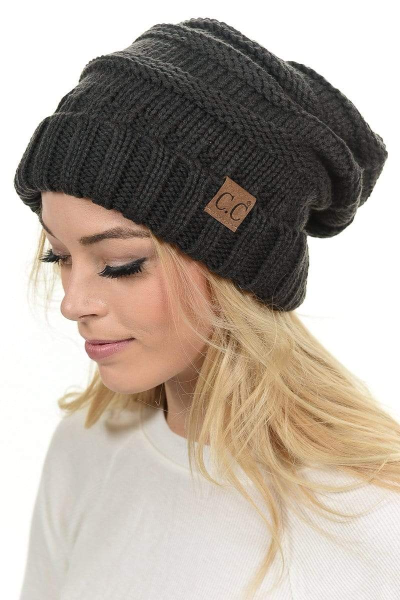C.C Apparel C.C Hat 100 - Oversized Baggy Slouch Thick Warm Cap Hat Skully Color Cable Knit Beanie