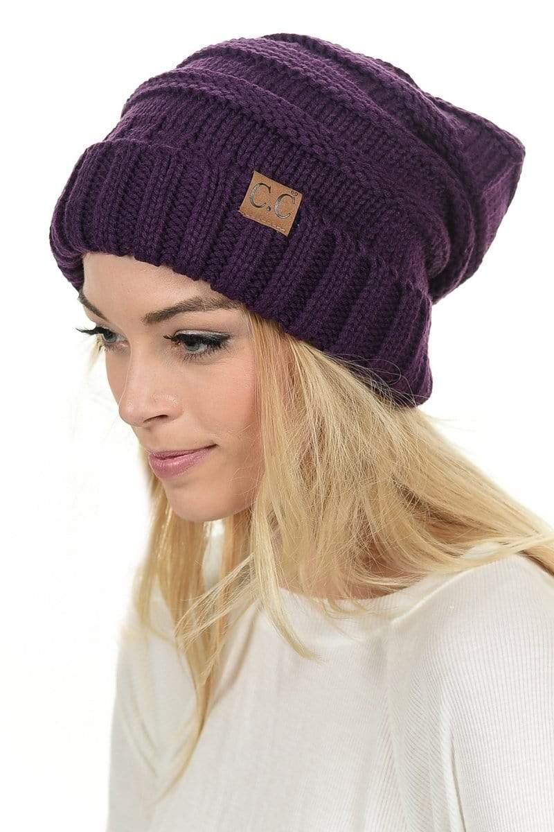 C.C Apparel C.C Hat 100 - Oversized Baggy Slouch Thick Warm Cap Hat Skully Color Cable Knit Beanie