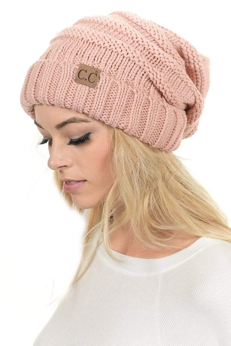 C.C Apparel C.C Hat 100 - Oversized Baggy Slouch Thick Warm Cap Hat Skully Color Cable Knit Beanie