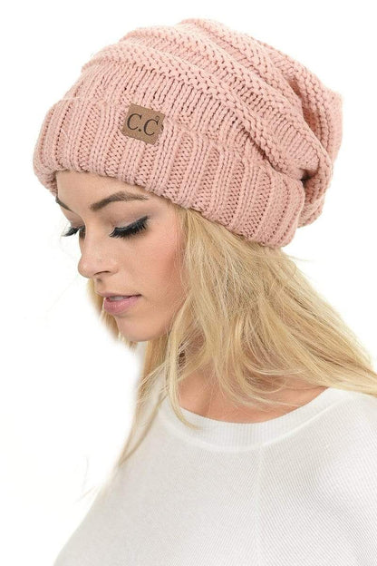 C.C Apparel C.C Hat 100 - Oversized Baggy Slouch Thick Warm Cap Hat Skully Color Cable Knit Beanie