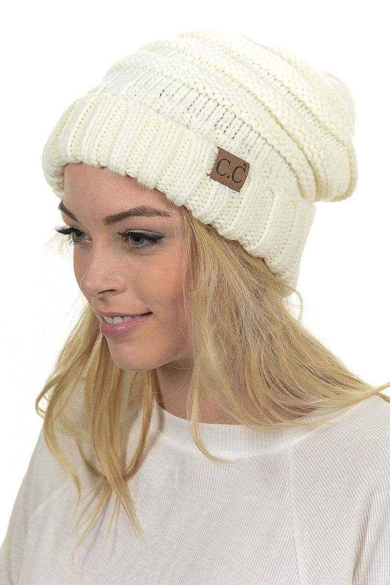 C.C Apparel C.C Hat 100 - Oversized Baggy Slouch Thick Warm Cap Hat Skully Color Cable Knit Beanie