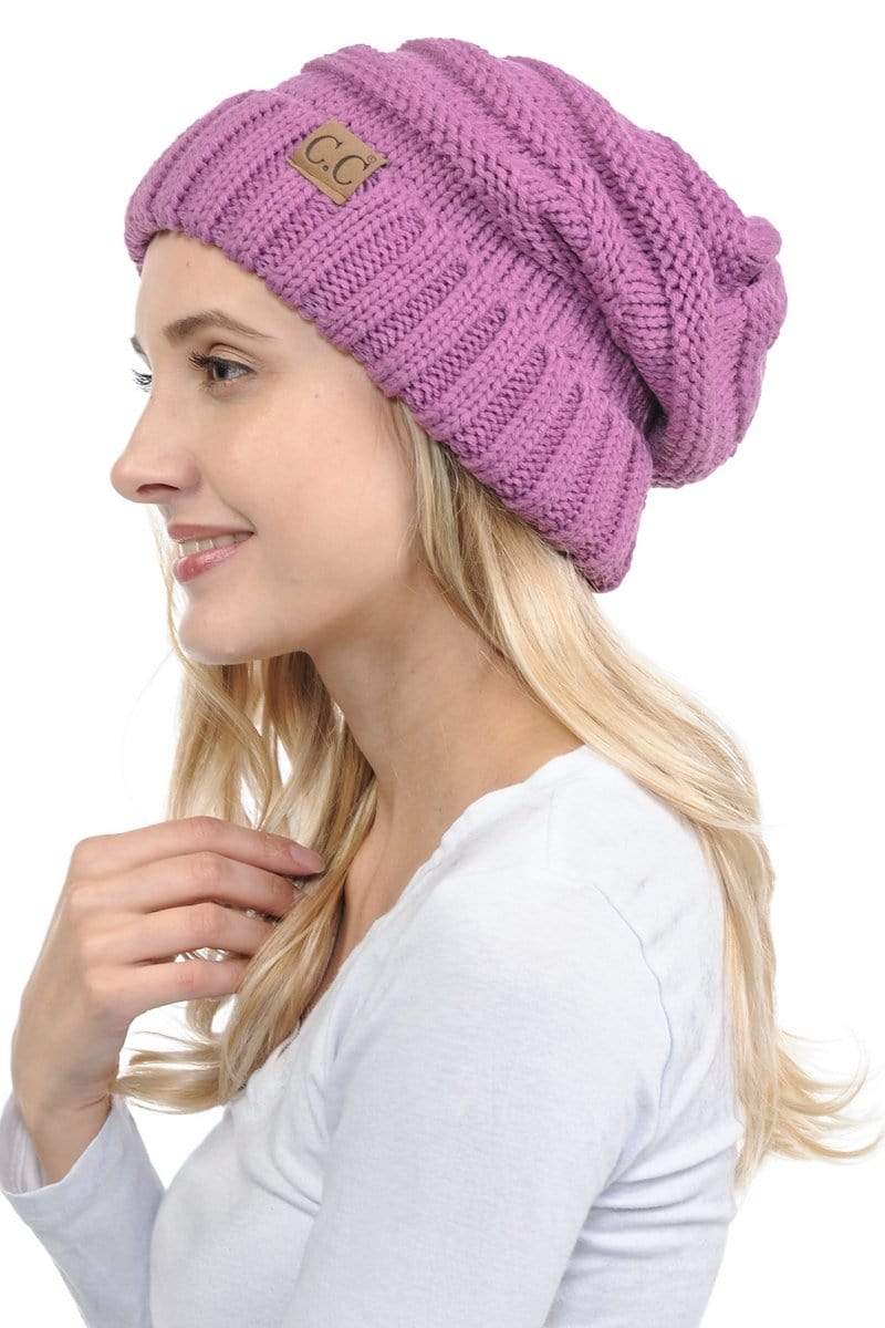 C.C Apparel C.C Hat 100 - Oversized Baggy Slouch Thick Warm Cap Hat Skully Color Cable Knit Beanie
