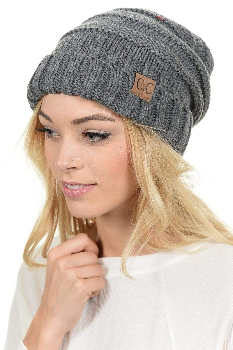 C.C Apparel C.C Hat 100 - Oversized Baggy Slouch Thick Warm Cap Hat Skully Color Cable Knit Beanie