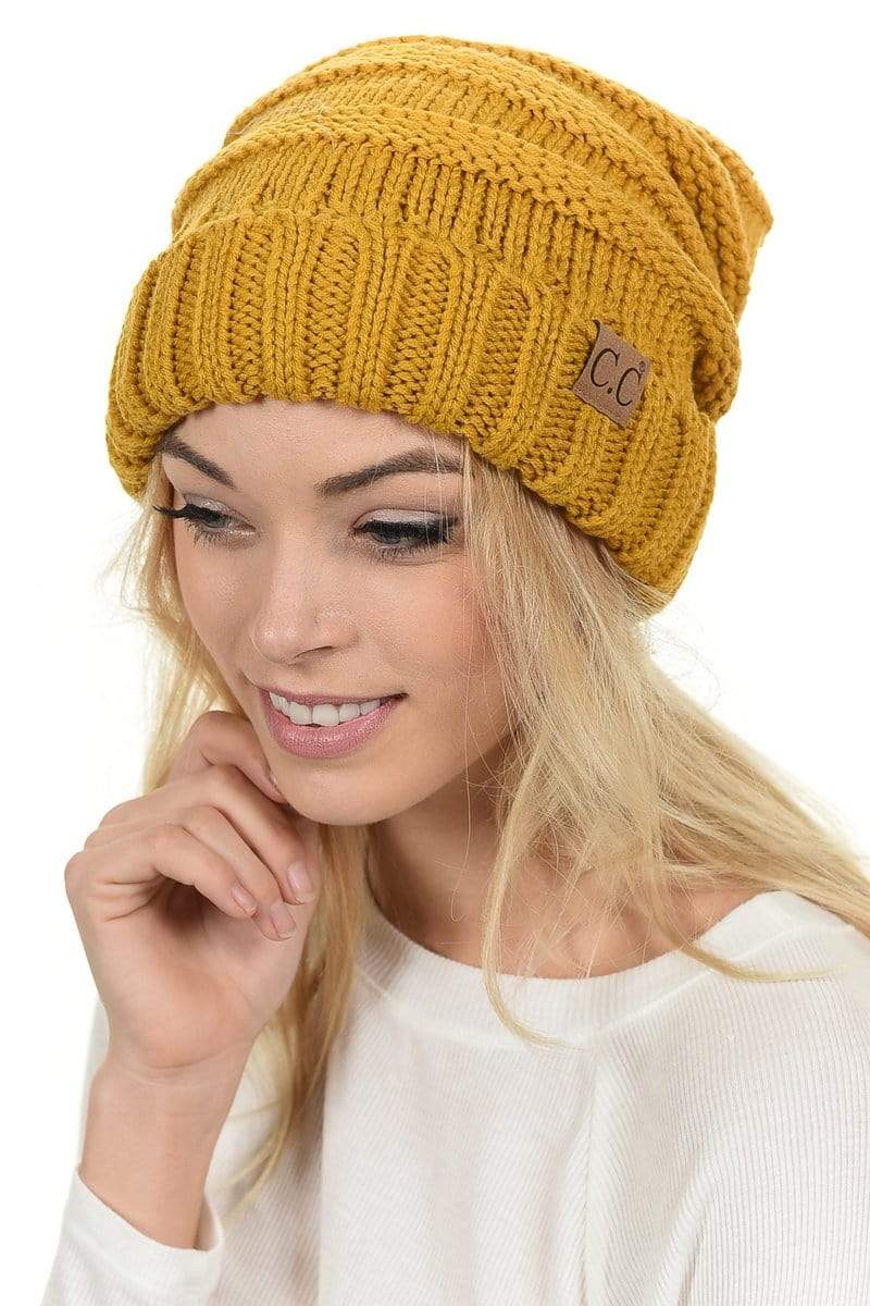 C.C Apparel C.C Hat 100 - Oversized Baggy Slouch Thick Warm Cap Hat Skully Color Cable Knit Beanie