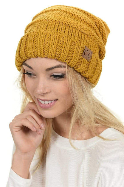C.C Apparel C.C Hat 100 - Oversized Baggy Slouch Thick Warm Cap Hat Skully Color Cable Knit Beanie