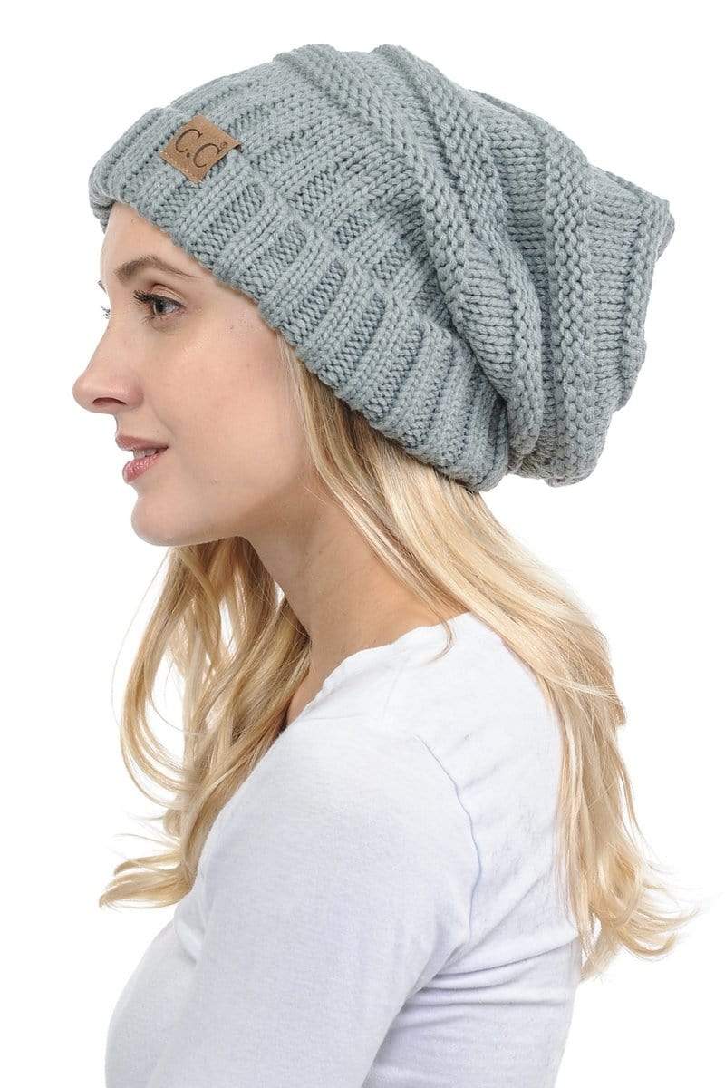 C.C Apparel C.C Hat 100 - Oversized Baggy Slouch Thick Warm Cap Hat Skully Color Cable Knit Beanie