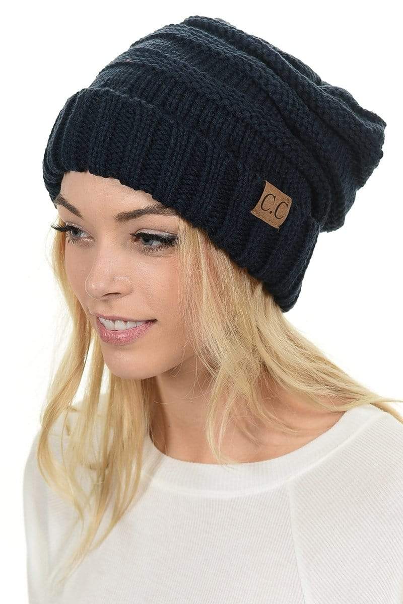 C.C Apparel C.C Hat 100 - Oversized Baggy Slouch Thick Warm Cap Hat Skully Color Cable Knit Beanie