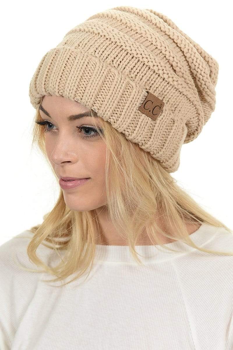 C.C Apparel C.C Hat 100 - Oversized Baggy Slouch Thick Warm Cap Hat Skully Color Cable Knit Beanie
