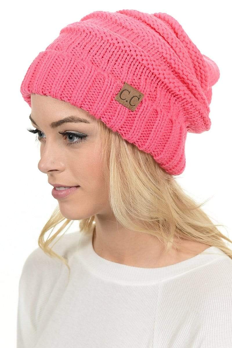 C.C Apparel C.C Hat 100 - Oversized Baggy Slouch Thick Warm Cap Hat Skully Color Cable Knit Beanie
