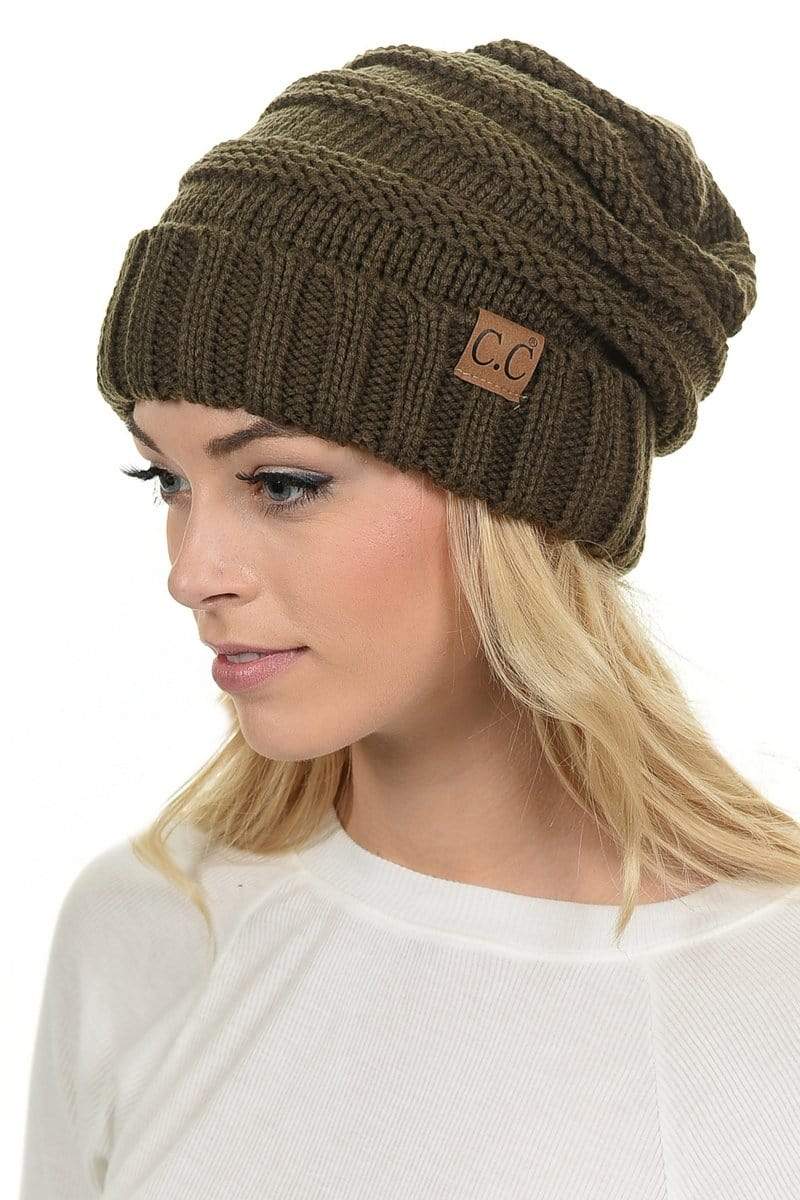 C.C Apparel C.C Hat 100 - Oversized Baggy Slouch Thick Warm Cap Hat Skully Color Cable Knit Beanie