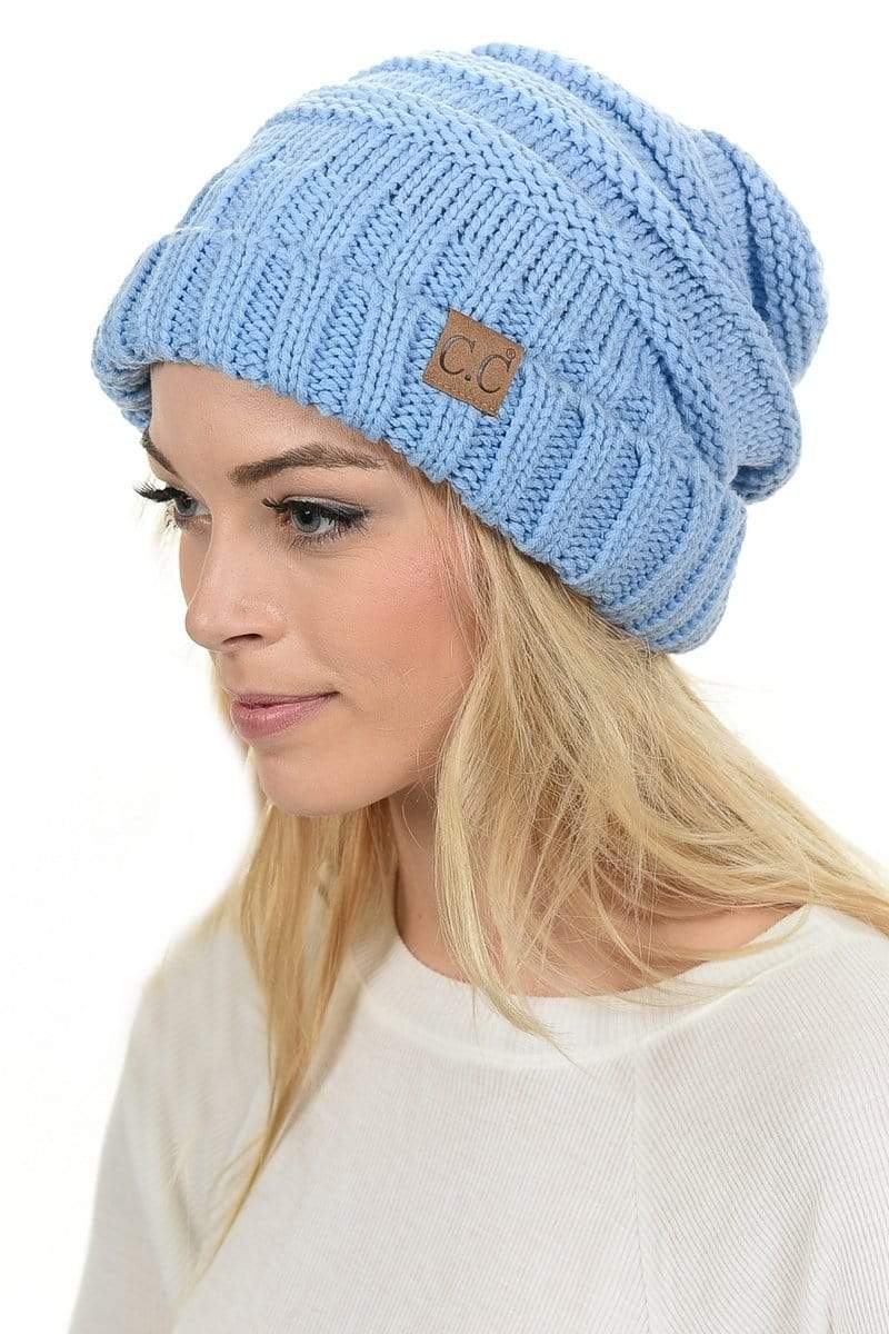 C.C Apparel C.C Hat 100 - Oversized Baggy Slouch Thick Warm Cap Hat Skully Color Cable Knit Beanie