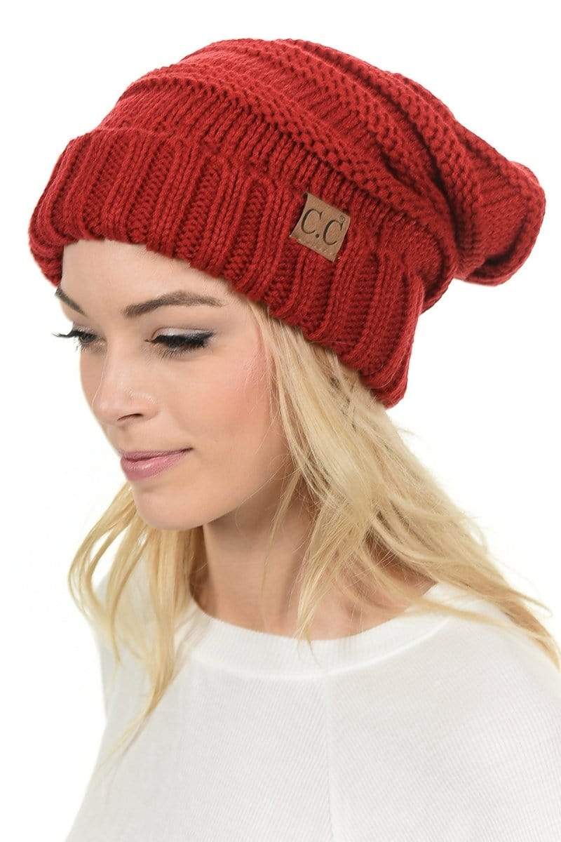 C.C Apparel C.C Hat 100 - Oversized Baggy Slouch Thick Warm Cap Hat Skully Color Cable Knit Beanie