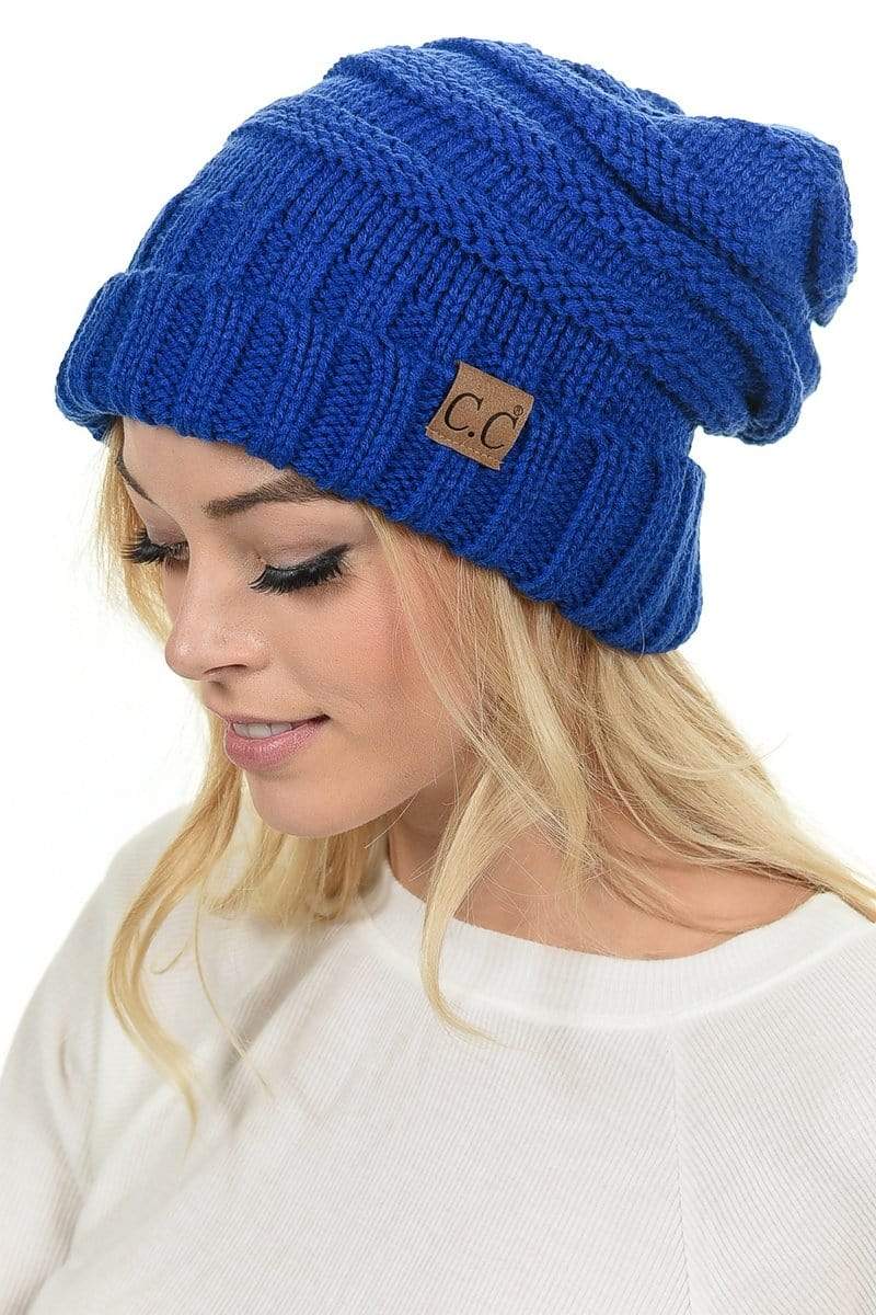 C.C Apparel C.C Hat 100 - Oversized Baggy Slouch Thick Warm Cap Hat Skully Color Cable Knit Beanie