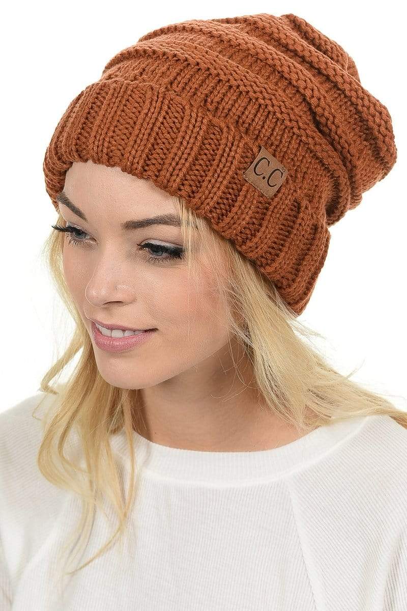 C.C Apparel C.C Hat 100 - Oversized Baggy Slouch Thick Warm Cap Hat Skully Color Cable Knit Beanie