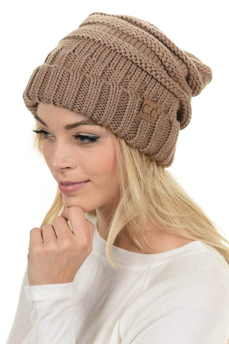 C.C Apparel C.C Hat 100 - Oversized Baggy Slouch Thick Warm Cap Hat Skully Color Cable Knit Beanie