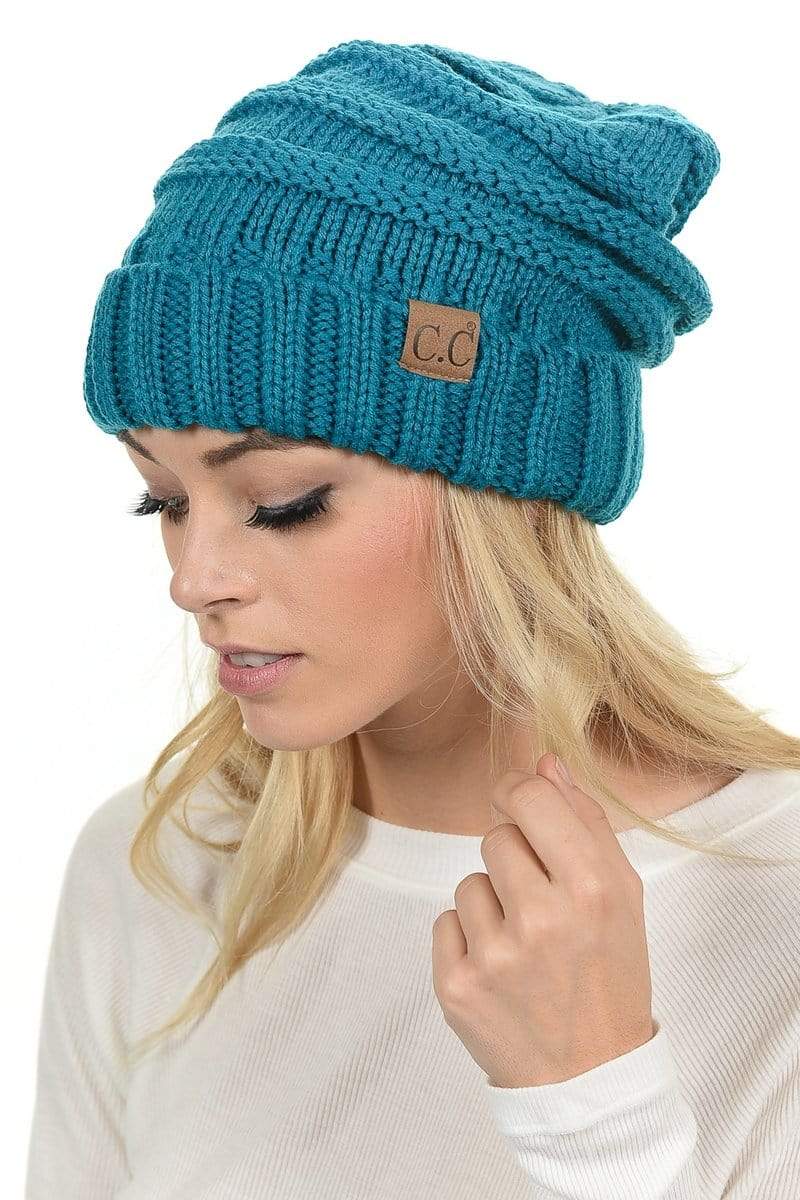 C.C Apparel C.C Hat 100 - Oversized Baggy Slouch Thick Warm Cap Hat Skully Color Cable Knit Beanie