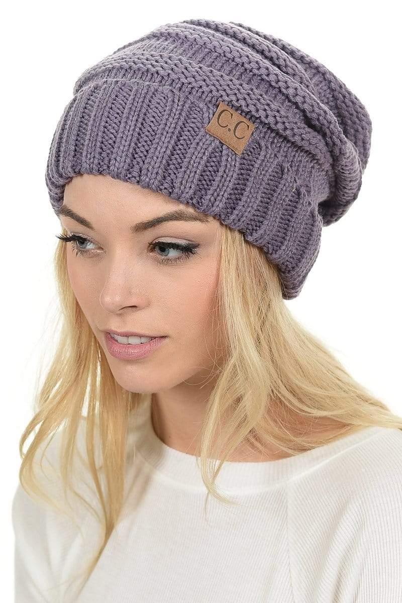 C.C Apparel C.C Hat 100 - Oversized Baggy Slouch Thick Warm Cap Hat Skully Color Cable Knit Beanie