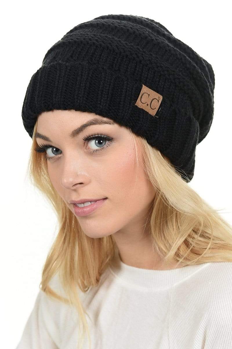 C.C Apparel C.C Hat 100 - Oversized Baggy Slouch Thick Warm Cap Hat Skully Color Cable Knit Beanie