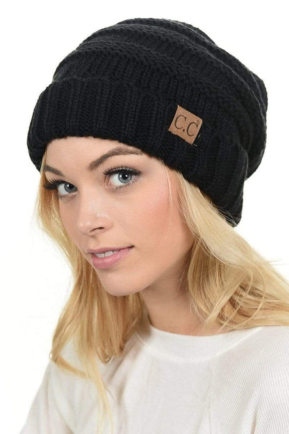 C.C Apparel C.C Hat 100 - Oversized Baggy Slouch Thick Warm Cap Hat Skully Color Cable Knit Beanie