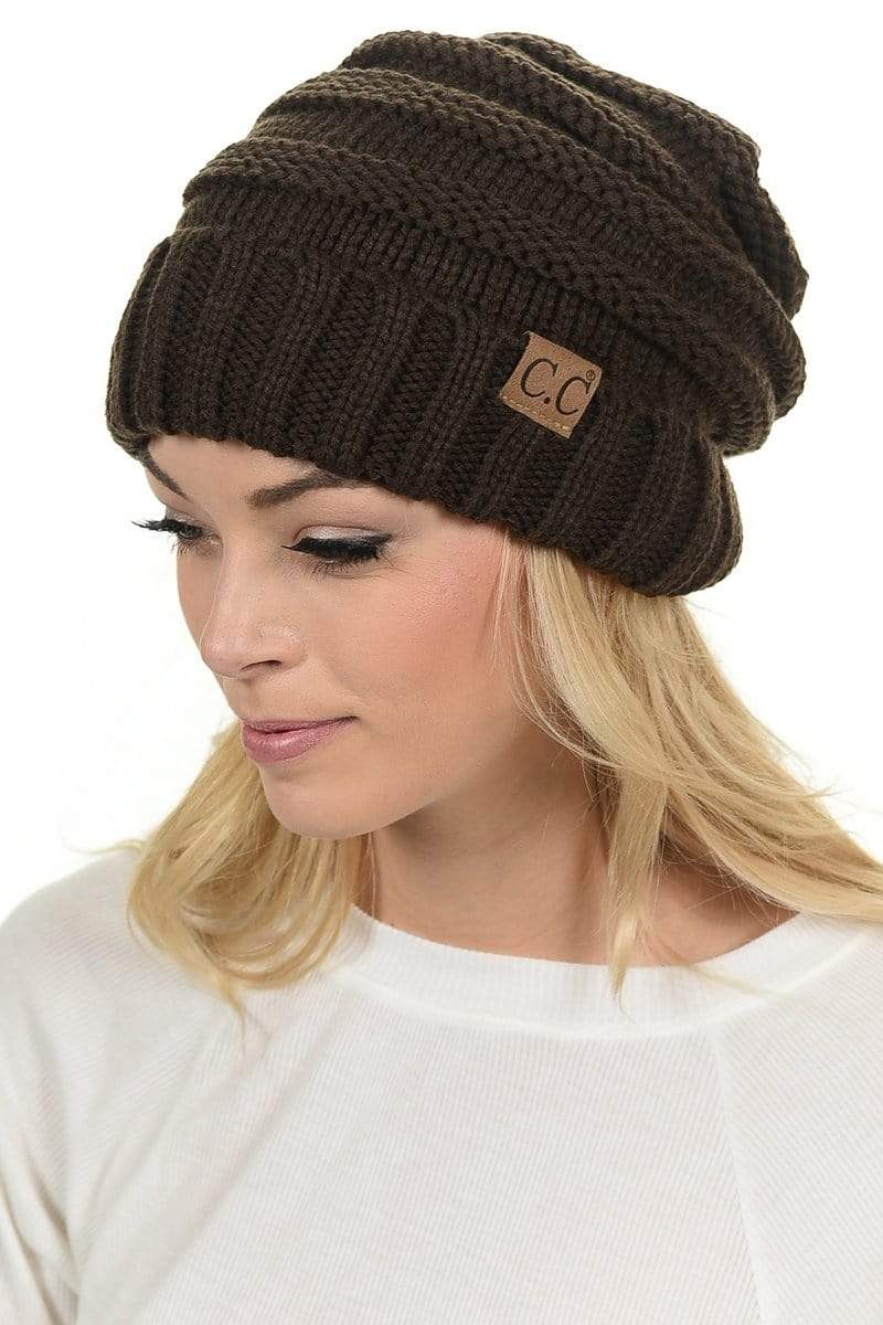 C.C Apparel C.C Hat 100 - Oversized Baggy Slouch Thick Warm Cap Hat Skully Color Cable Knit Beanie