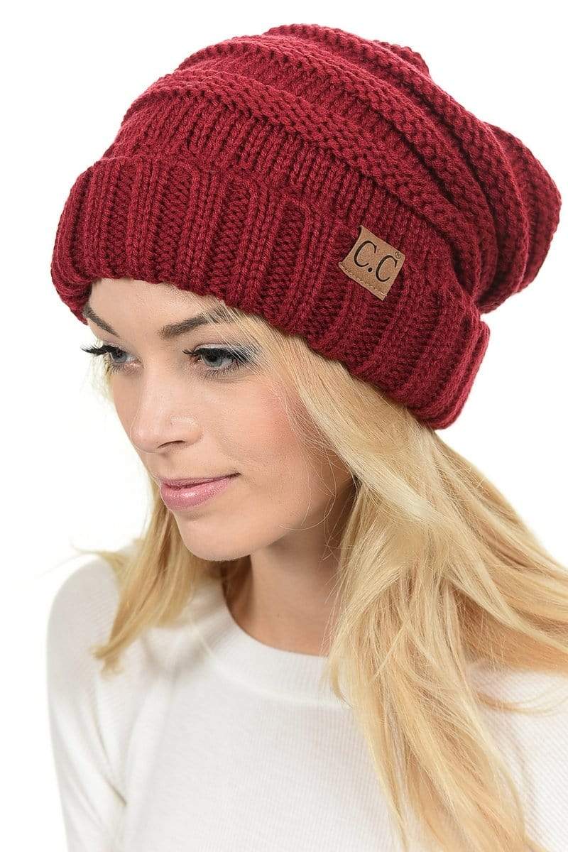 C.C Apparel C.C Hat 100 - Oversized Baggy Slouch Thick Warm Cap Hat Skully Color Cable Knit Beanie