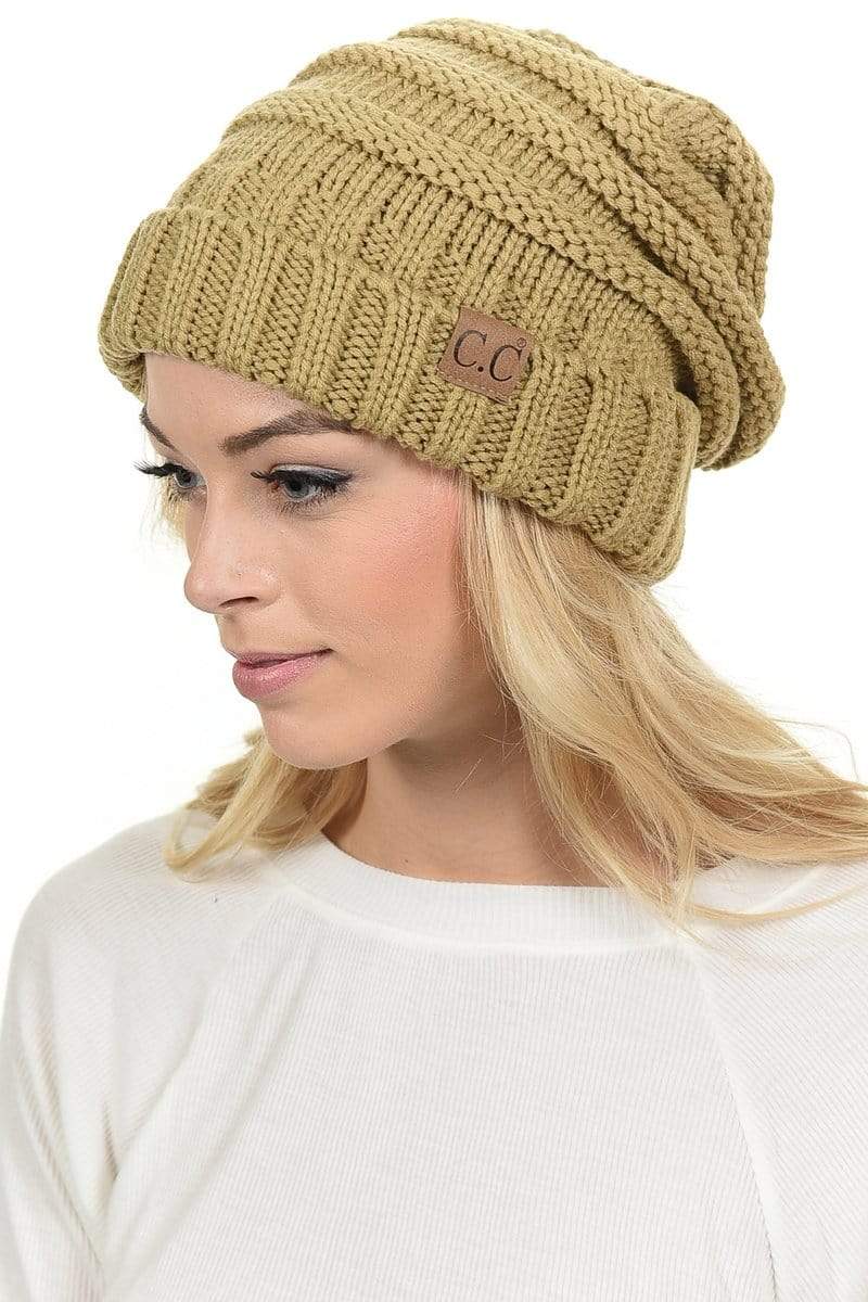 C.C Apparel C.C Hat 100 - Oversized Baggy Slouch Thick Warm Cap Hat Skully Color Cable Knit Beanie